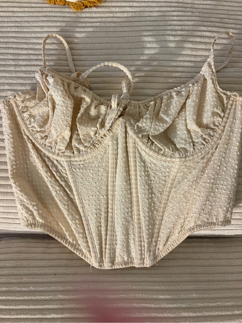 OUT FROM UNDER LG Cream Textured Corset-Style Crop Top